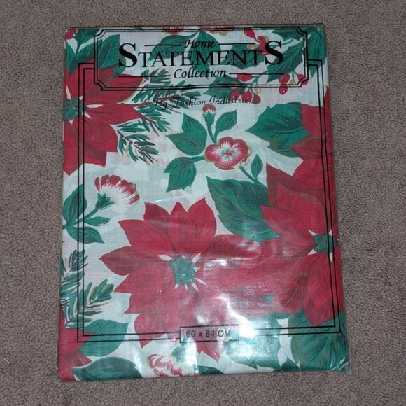 NEW Home Statements Collection Poinsettia Flowers Print Oval 60"x84" Tablecloth - Picture 1 of 2